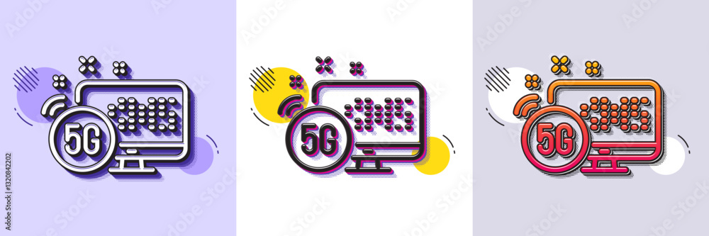 Aufkleber 5g internet line icon. halftone dotted pattern. gradient icon with grain shadow. wireless technology
