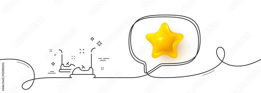Poster bumper cars line icon. continuous line with 3d star. amusement park sign. 3d star in speech bubble. 