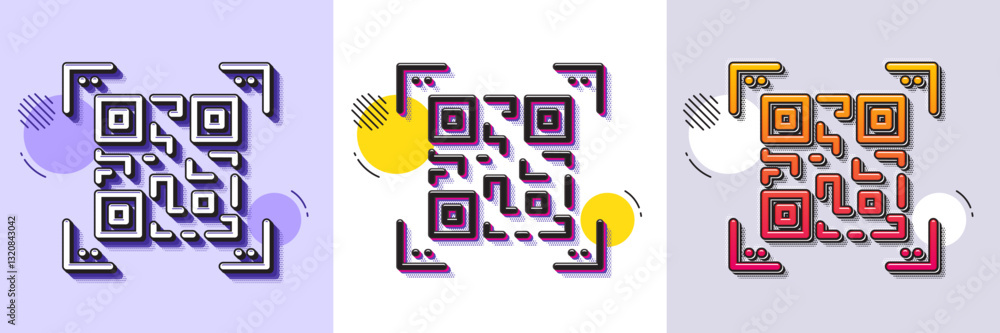 Poster qr code line icon. halftone dotted pattern. gradient icon with grain shadow. scan barcode sign. chec