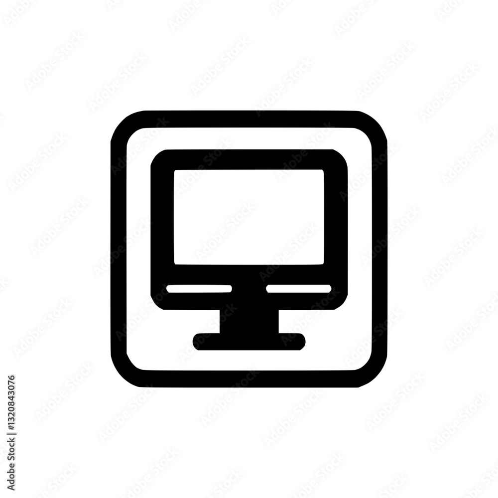 Poster icon of computer monitor in a square frame on transparent background