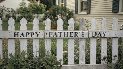 Happy Father's Day Message on a Rustic White Picket Fence