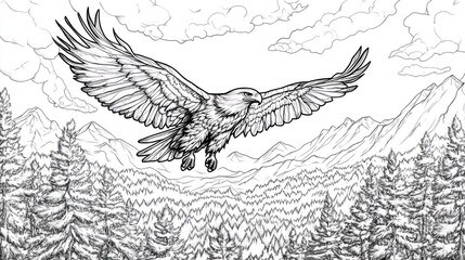 Majestic eagle soaring above mountain forest