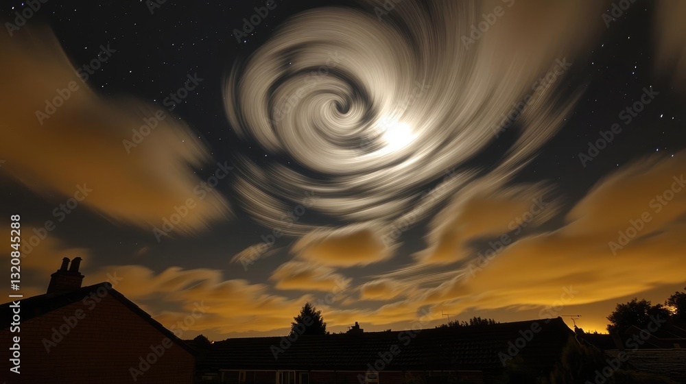 Aufkleber dramatic nighttime abstract background concept. a swirling cloud formation illuminated by moonlight 