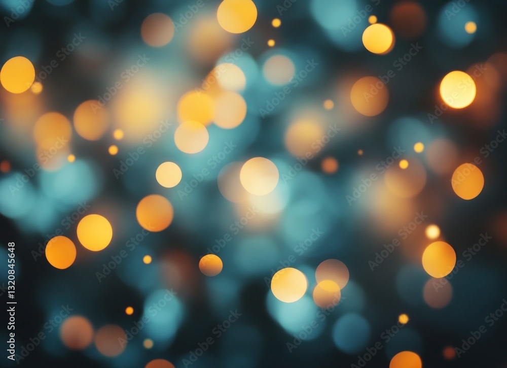 Poster abstract glowing bokeh lights background with gold and teal soft circles