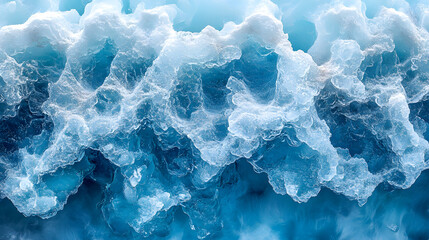 Obraz premium A close-up of intricate ice formations on a Greenland glacier, with sharp, jagged edges and translucent blue hues reflecting the soft Arctic sunlight.