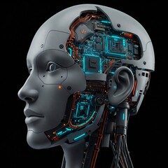 Fototapeta premium Android technology. An android has part of his head mask removed, revealing its inner technology. Digital illustration