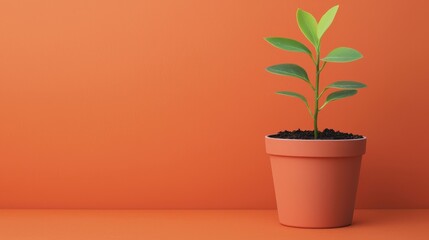 Obraz premium Strategic Execution for Focused Business Success. A small green plant in a pot against an orange background.