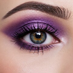 Obraz premium Beauty purple make-up. Front view of beauty female eye with purple make-up
