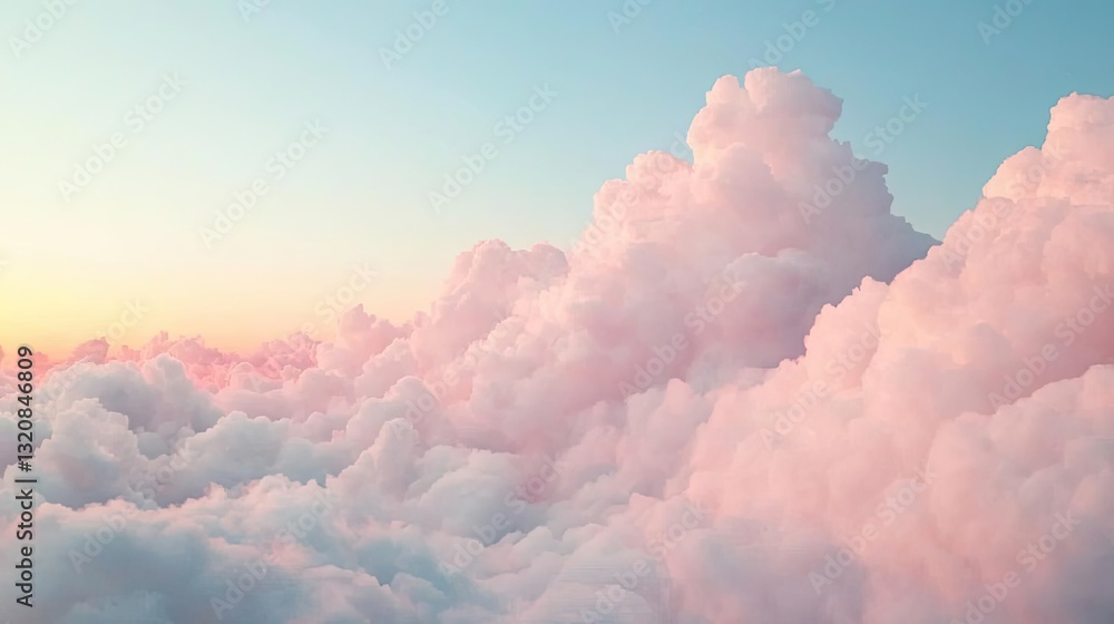 Aufkleber Aerial landscape abstract background idea. Vibrant pink clouds illuminated by soft sunset glow create a serene atmospheric scene.