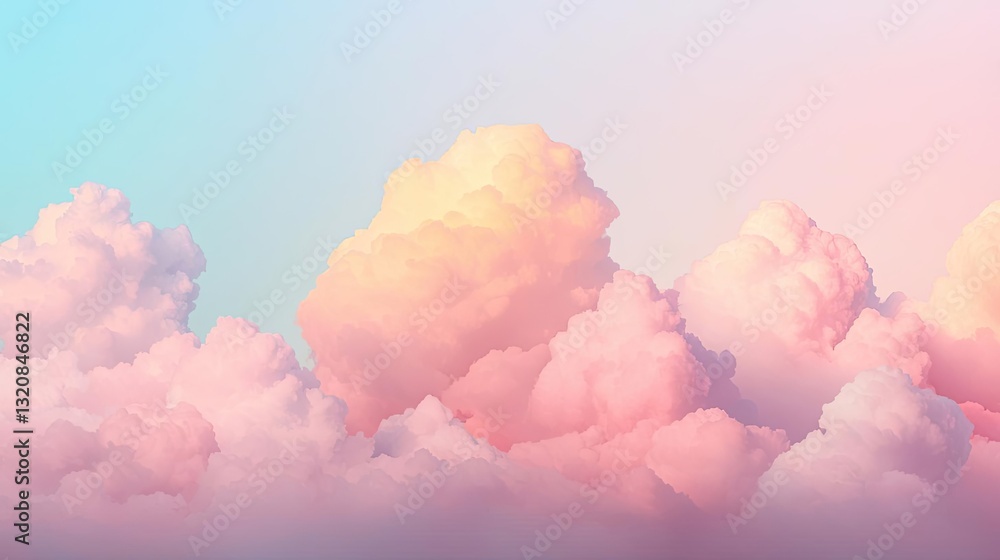 Poster aerial landscape abstract background idea. soft pastel clouds fill the sky, creating a dreamy and se