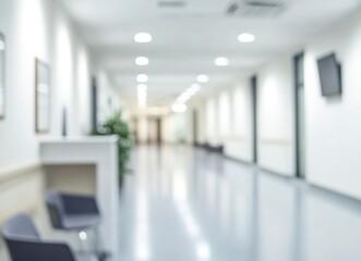 Blurred Hospital Hallway Interior with Chairs and Waiting Area View