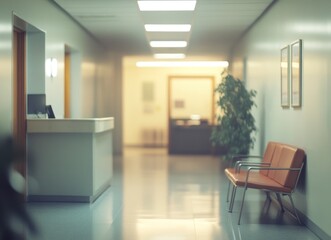 Waiting Area in a Medical Office with Empty Chairs and Reception Desk