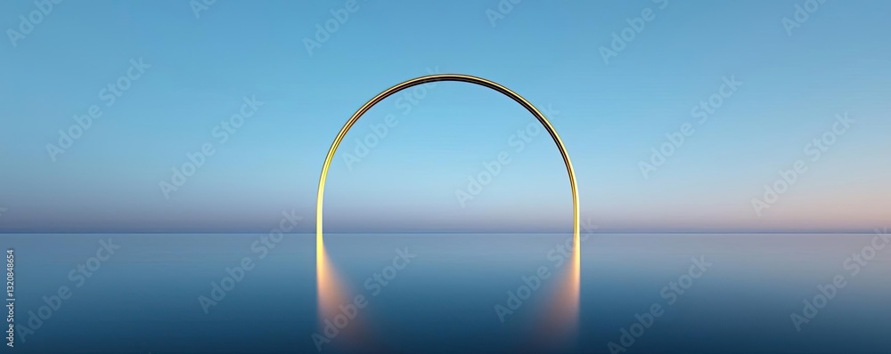Poster abstract art background concept. a serene landscape featuring a golden arch over tranquil waters at 