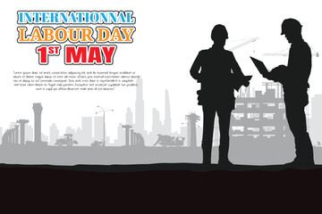 Construction vector background, Worker in a building site, Labour day background.