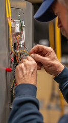 Electrician working on industrial power panel