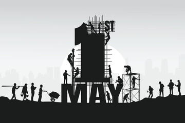 Construction vector background, Worker in a building site, Labour day background.