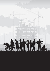 Construction vector background, Worker in a building site, Labour day background.