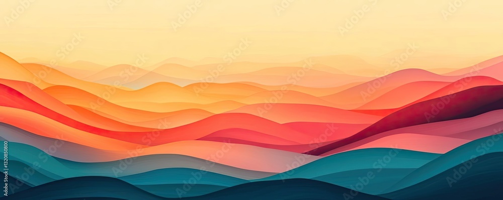 Poster Abstract art background concept. Vibrant abstract landscape with flowing waves of color representing serene harmony.