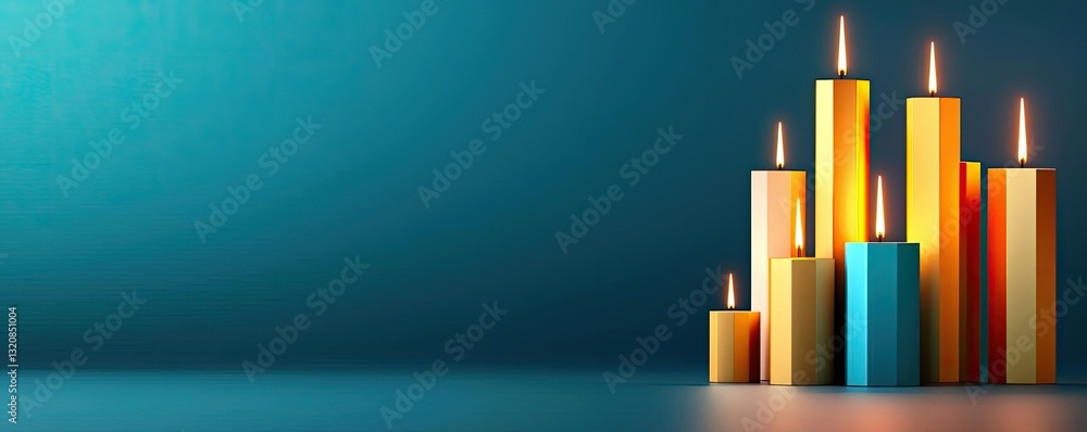 Poster abstract art background concept. vibrant candles in various sizes create a cozy ambience in a serene