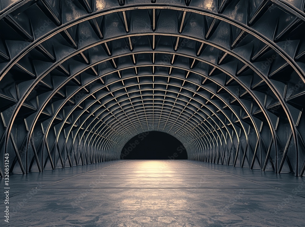 Poster the image is a 3d rendering of an abstract structure with a product showcase background and a long t