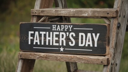 Fototapeta premium Happy Father's Day Rustic Wooden Sign on Ladder
