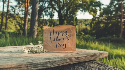 Happy Father's Day! A heartwarming message amidst nature's tranquility. Celebrate dads with this beautiful outdoor scene.