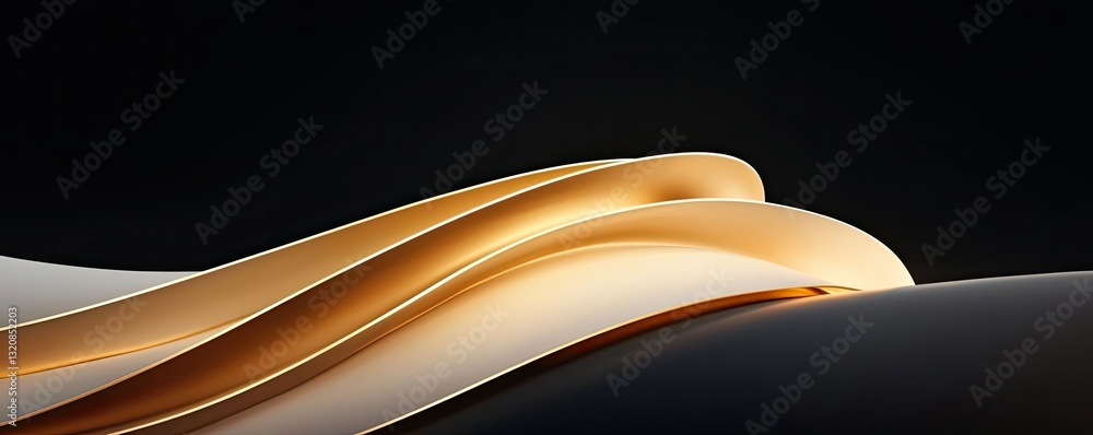 Poster dramatic nighttime abstract background concept. abstract waves in gold and black create a modern, el
