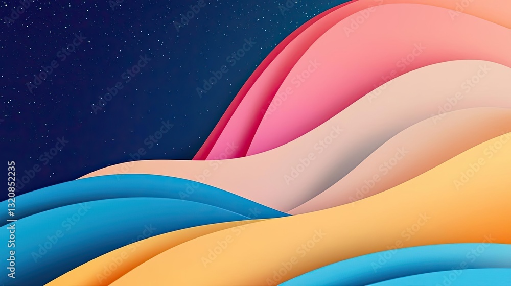 Poster dramatic nighttime abstract background concept. vibrant abstract waves in pastel colors create a soo