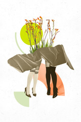 3D collage design composite trend sketch of piece sheet flower spring summer season stand two...