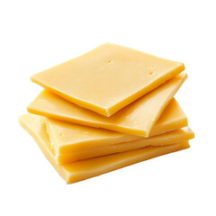 Square slices of processed cheese isolated on transparent background
