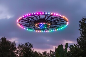 Fototapeta premium A low angle perspective showcases the Supertree Grove at Gardens by the Bay in Singapore during the evening hours