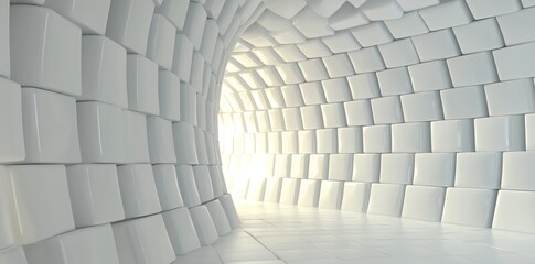 Fototapeta premium An abstract illustration of a modern white hallway in a futuristic underground setting is rendered in 3d