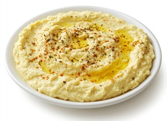 Creamy Hummus Dip with Olive Oil and Spices on Plate
