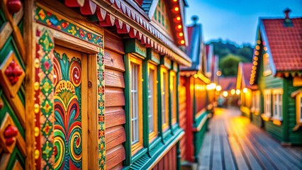 Fototapeta premium Colorful Nida, Lithuania Wooden Architecture Detail - Bokeh Background