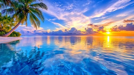 Tropical Sunset Beach Paradise Ocean Pool - Vibrant Color Palettes