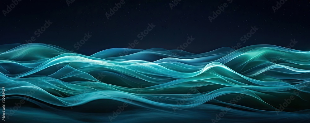 Poster dramatic nighttime abstract background concept. abstract waves in turquoise and blue convey motion a