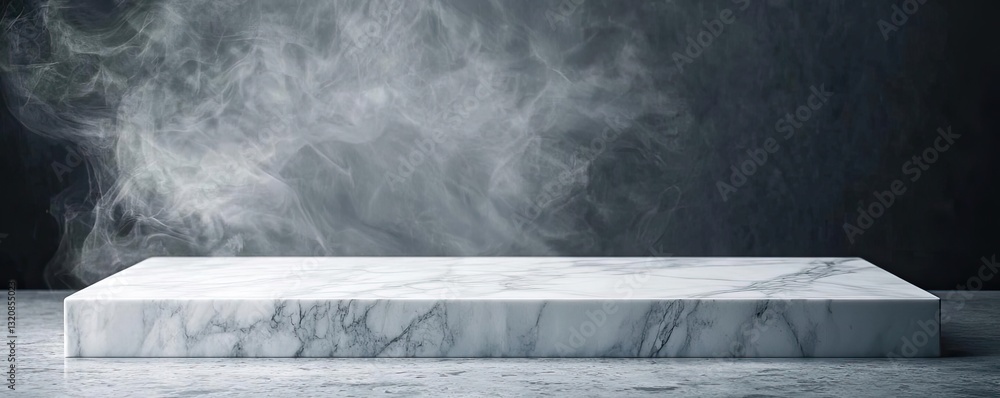 Poster abstract art background concept. a sleek marble countertop with swirling steam, ideal for culinary p