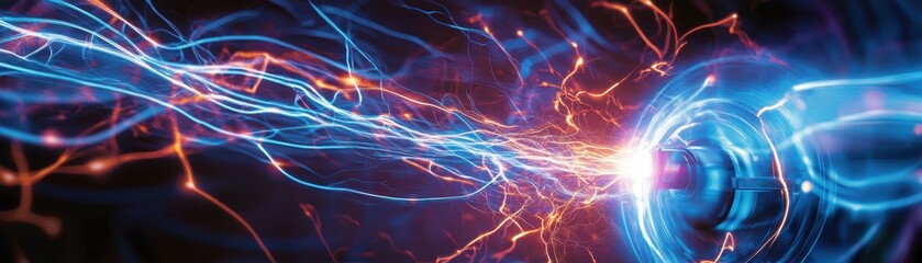 Fototapeta na wymiar Futuristic depiction of electricity flowing through vibrant circuits and dynamic energy pathways.