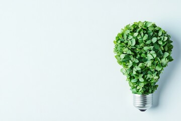 An innovative representation of Sustainable Living and Renewable Energy is a lightbulb crafted from fresh leaves, made possible by Stock technology