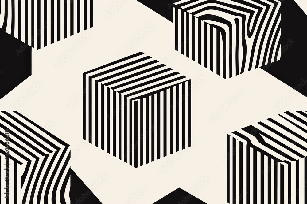Poster seamless interwoven geometric mazes creating a 3d cube depth illusion, high-end optical illusion pat