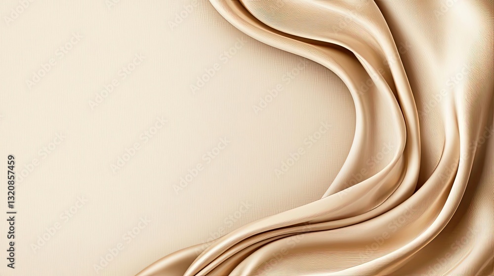 Poster Abstract art background concept. Beautiful beige satin fabric texture with soft folds and elegant draping for design projects.