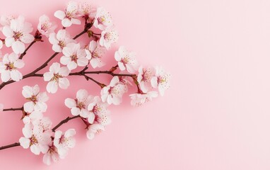 Obraz premium Graceful cherry blossom branch with soft pink blooms, ethereal pastel tones, ideal for wedding invitations and romantic aesthetics