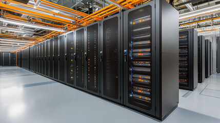 Data center. Server racks in server room data center. Digital infrastructure for crypto mining.