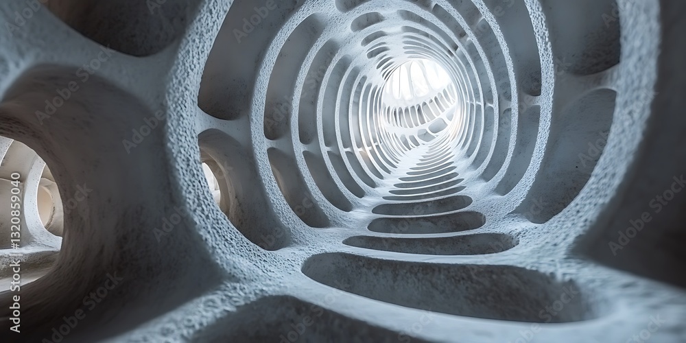 Poster Abstract architectural tunnel with repeating circular patterns forms view