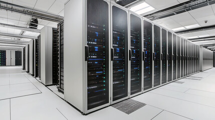 Data center. Server racks in server room data center. Digital infrastructure for crypto mining.