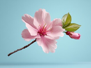 Delicate cherry blossom bloom studio setting floral photography minimalist background