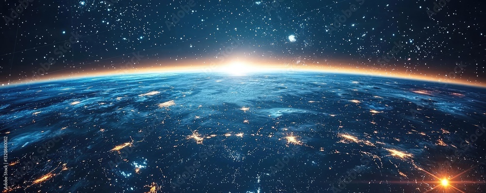 Poster dramatic nighttime abstract background concept. a stunning view of earth from space showcasing the e
