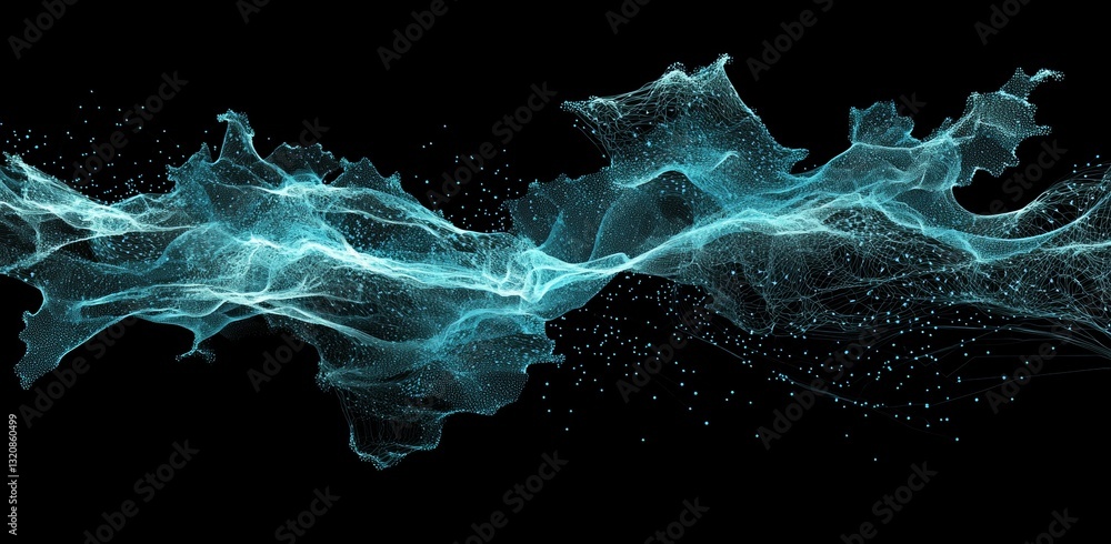 Poster the concept of big data and cybersecurity is visually represented through a 3d neural network illust