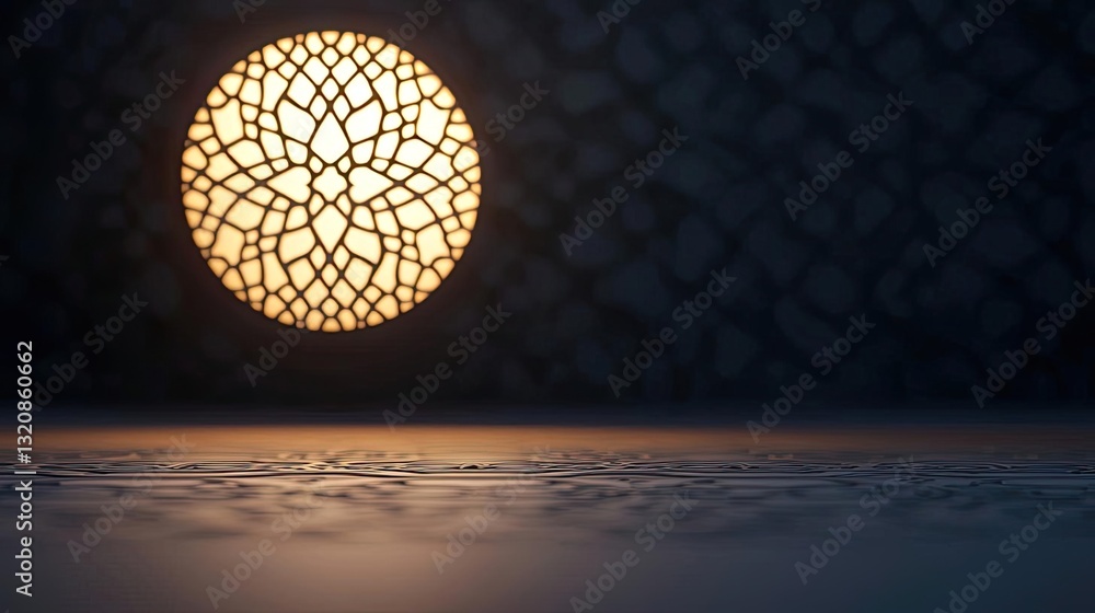 Poster dramatic nighttime abstract background concept. a glowing decorative lantern casting intricate shado