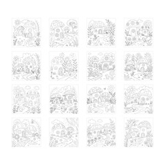 Naklejka premium Whimsical Fantasy Mushroom Houses Coloring Pages For Kids